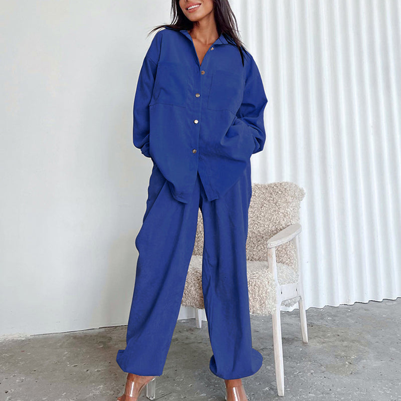 Women Co-Ords Autumn and Winter Corduroy Long-Sleeved Trousers Casual