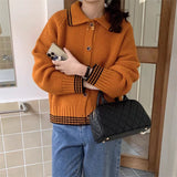 Women Knitted Cardigan Retro College Style Loose