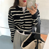 Women Knitted Cardigan Striped Retro Sweater