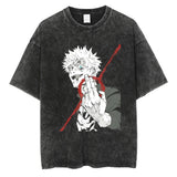 Men Washed Apricot T-Shirt Hip Hop Streetwear Anime Graphic