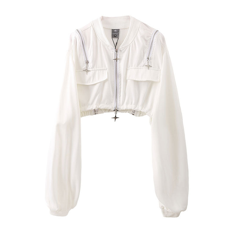 Women Jackets Short Special-Interest Design Pleated Loose Zip Jacket