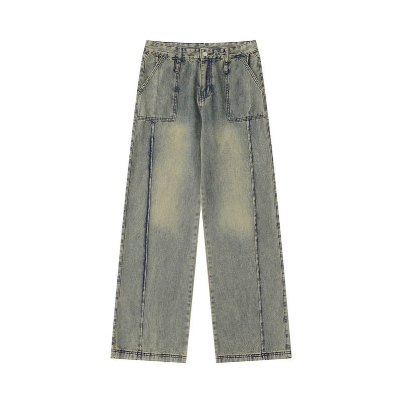 Men Jeans White Stitching Loose