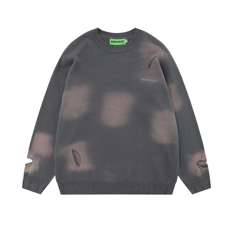 Men Sweater Inkjet Sweater Niche Crocheted Ripped Sweater Line