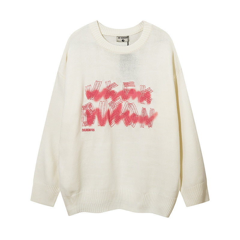Men Sweater Embroidered Letter Crew Neck Sweater Casual Sweater Loose