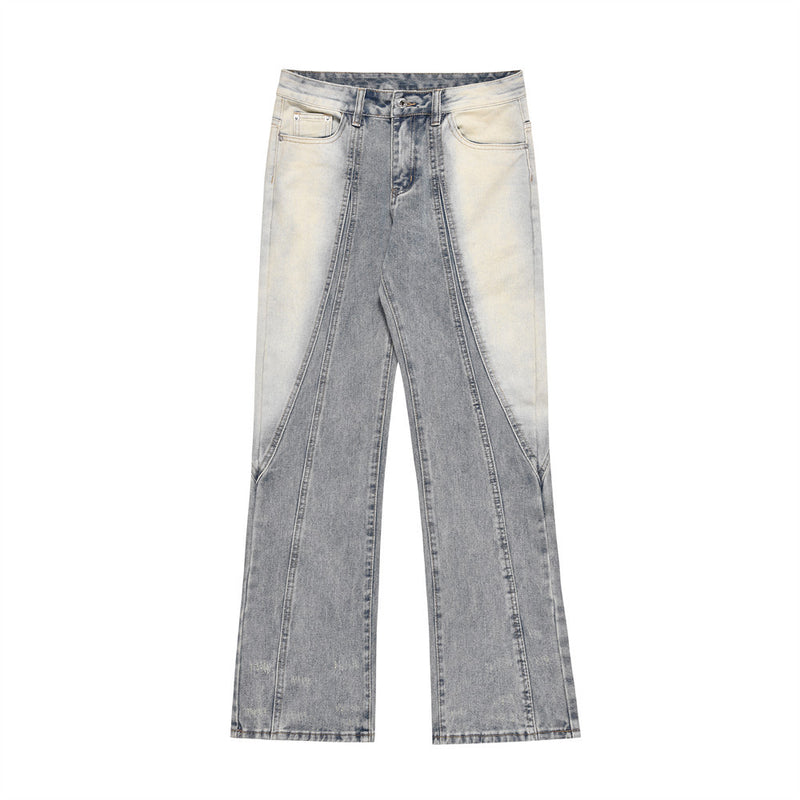 Men Jeans Old Spray Painting Loose Fashion Colorblock