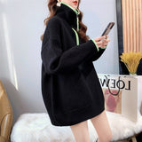 Women Pullover Sweater Loose Zip Thickened Knitting Sweater