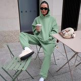 Women Co-Ords Green Short Top Hooded Sweater Autumn and Winter Sports Suit
