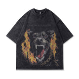 Mens Vintage T Shirt Printed Washed Short Sleeve T-Shirt Men