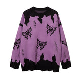 Men Sweater Butterfly Hook Flower Ripped Sweater Loose