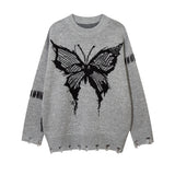 Men Sweater Idle Style Butterfly Jacquard Crew Neck Sweater