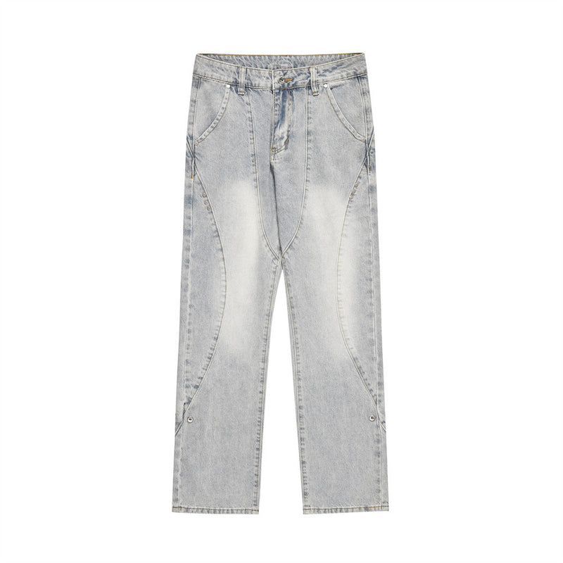 Men Jeans Bright White Stitching Loose All-Match