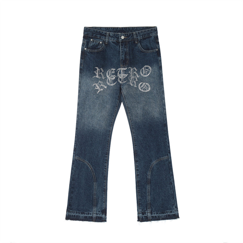 Men Jeans Embedded Diamond Bell-Bottom Pants Personal Leisure