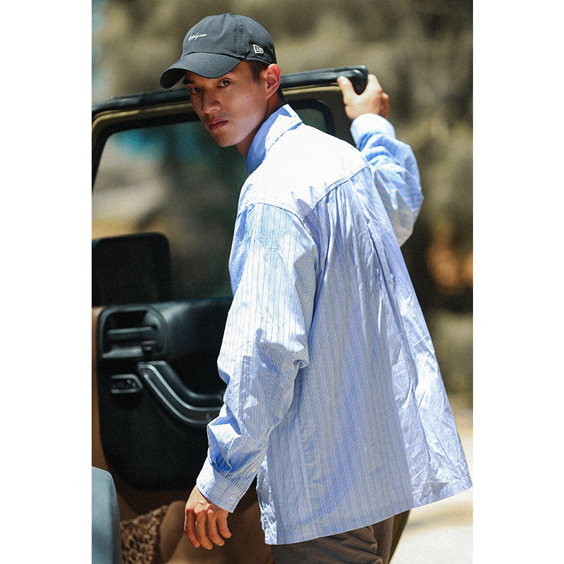 Unisex Shirt Striped All-Matching Baggy Coat