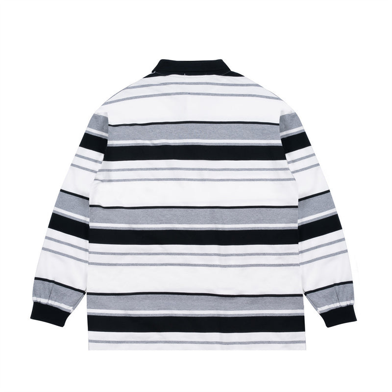 Men Long Sleeve T-Shirt Striped Polo Shirt Loose