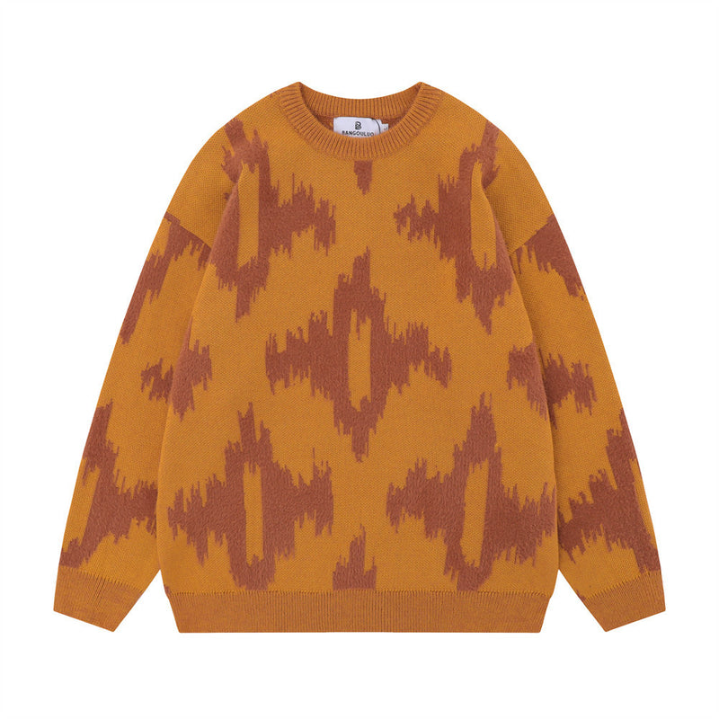 Men Sweater Loose Full Printed Jacquard Knitted Sweater