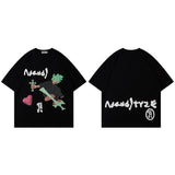 Men T-Shirt Retro Cartoon Puff Print Loose All-Match