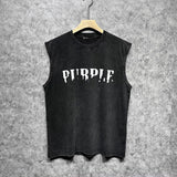 Purple Brand Distressed Tank T Shirts Distressed Sleeveless T-shirt Vest