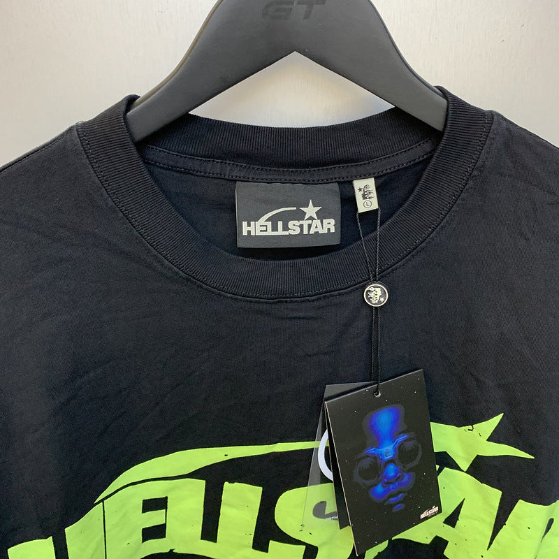 Hellstar T Shirt Vintage Old Printed Loose Casual Short Sleeve T-Shirt