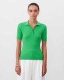 Women Work Business Casual Sweats Slim Fit Polo Sweater with Short Sleeves