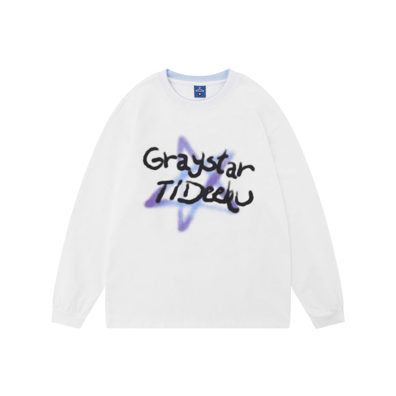 Men Long Sleeve T-Shirt Graffiti Butterfly Print Niche Cotton
