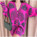 Women Work Business Casual Sweats Jacquard Cardigan Loose Knitted Sweater