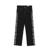 Men Jeans Side Character Embroidery Loose Casual