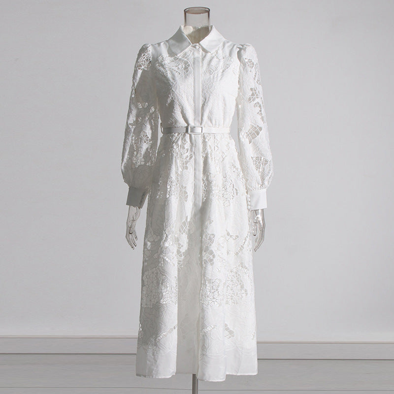 Bohemian Dress Lantern Sleeve Embroidery Hollow out