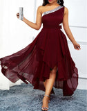 Valentine's Day Dress Autumn and Winter Fashion Sloping Shoulder Dress
