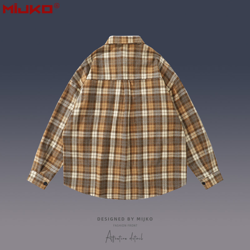MIJKO Mens Jacket Unisex Plaid Shirt