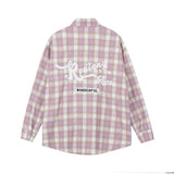 Men Long Sleeved T Shirt Plaid Letters Embroidered Shirt Coat Ins Leisure Cargo