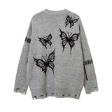 Men Sweater Idle Style Butterfly Jacquard Crew Neck Sweater