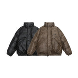 Unisex Coat Old Winter PU Leather Cotton-Padded Jacket