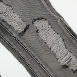Men Jeans Gradient Color Loose Hole Burr
