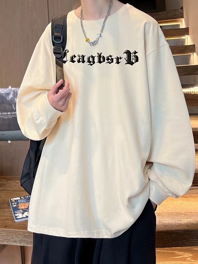 Men T Shirt Pure Cotton Simple Loose Pu Handsome All-Match