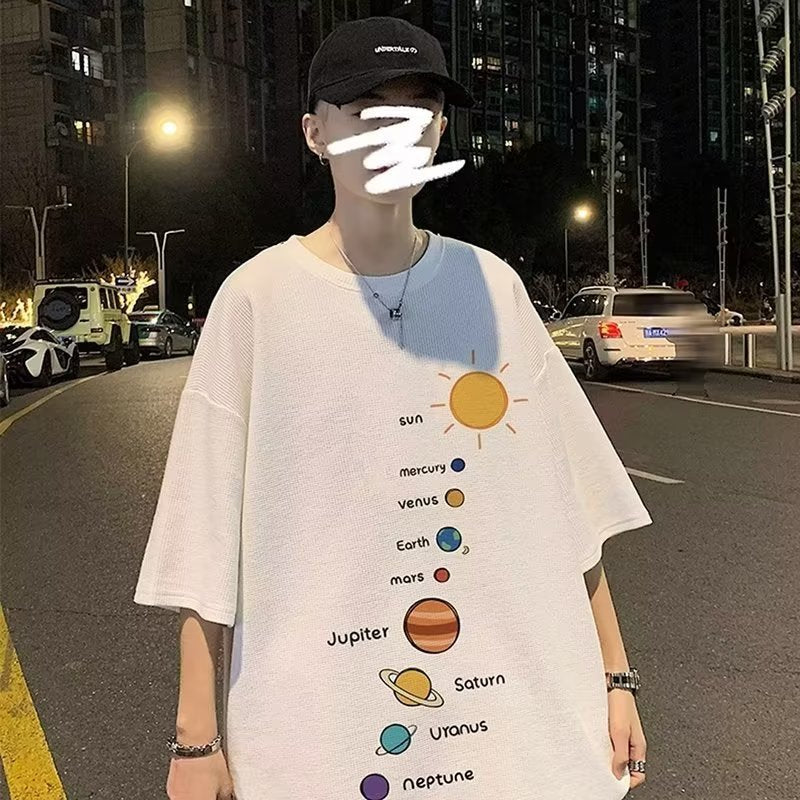 Men T Shirt Waffle Summer Loose plus Size