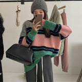 Women Pullover Sweater Vintage Stripe Temperament Knitted