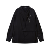 Long Sleeve Shirt Irregular Necklace Oversize Solid Color
