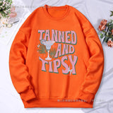 Tanned And Tipsy Pattern Print Hoodie Women Fashion