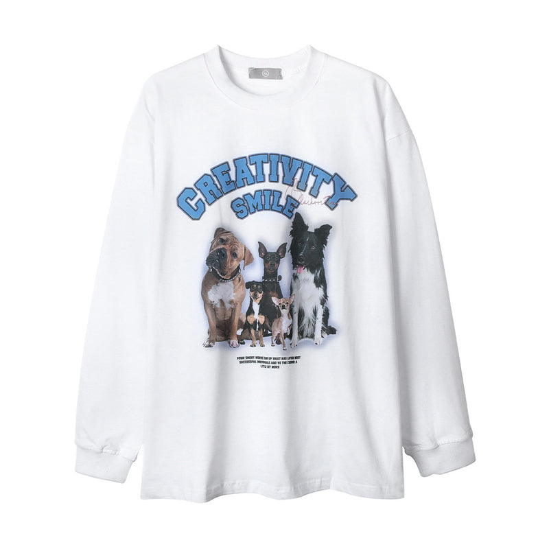 Men Long Sleeve T-Shirt Pet Puppy Pattern Loose Casual