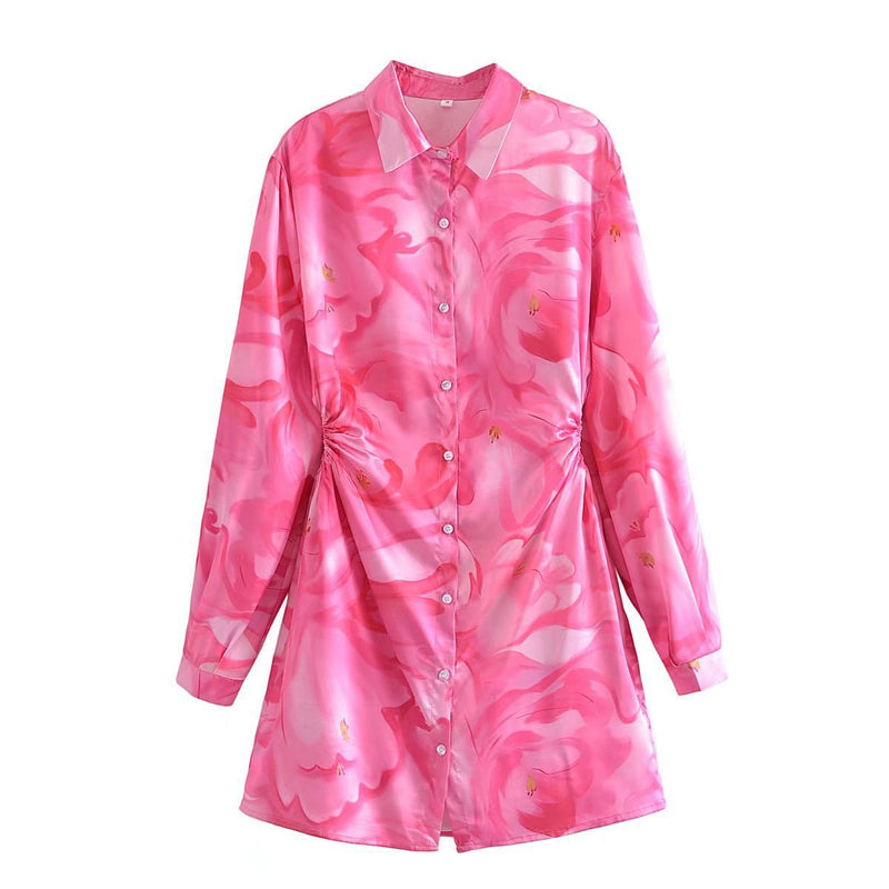 Women Dresses Graceful Satin Shirt Dress
