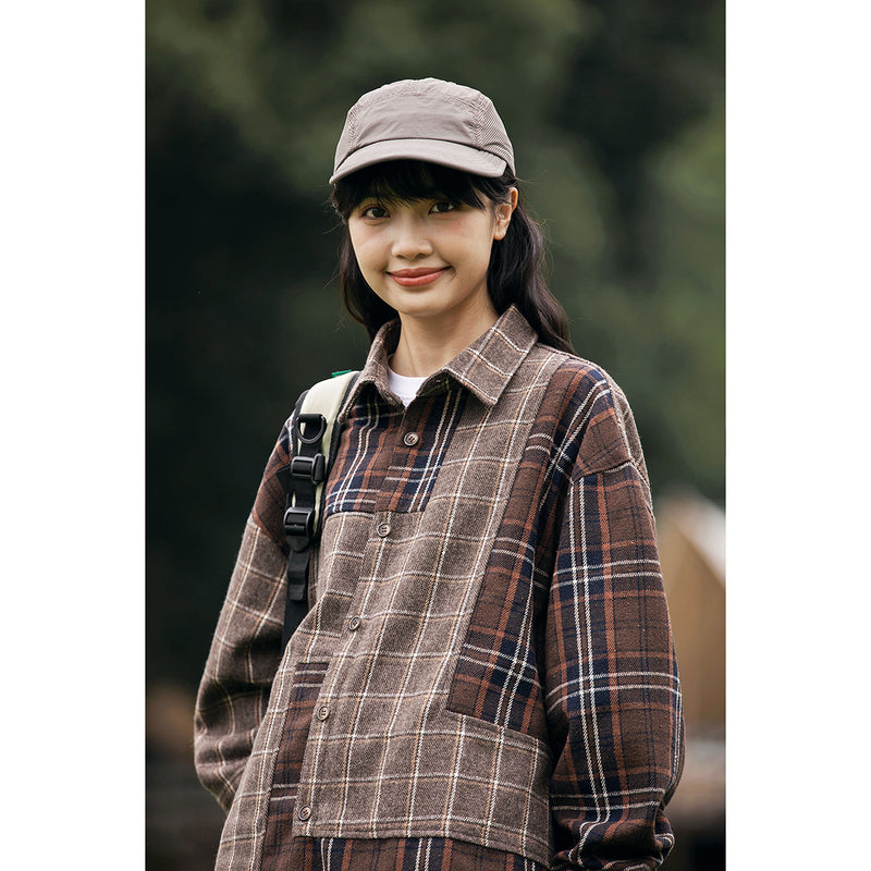 Unisex Shirt Retro Patchwork Plaid Long Sleeve Shirt