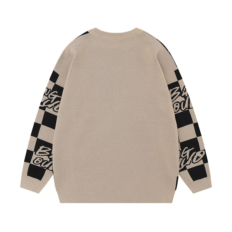 Women Sweater Retro Contrast Color Loose