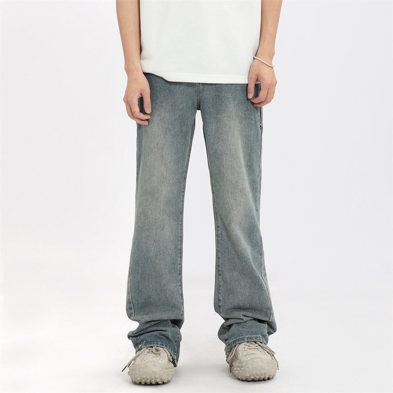 Men Jeans Flared Pants Personality Design Stitching Zipper