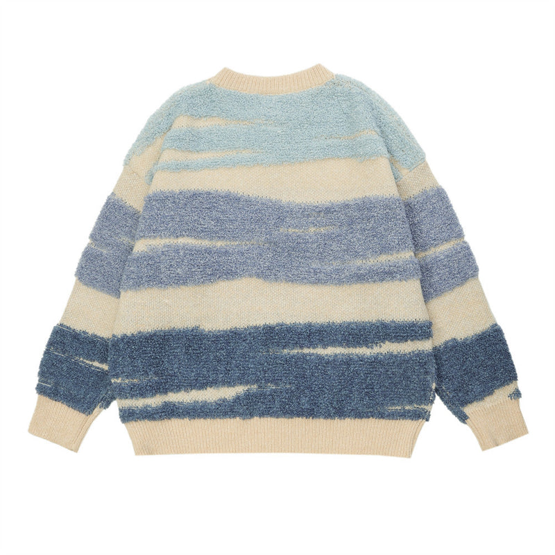 Men Sweater Flocking Jacquard Crew Neck Sweater Men