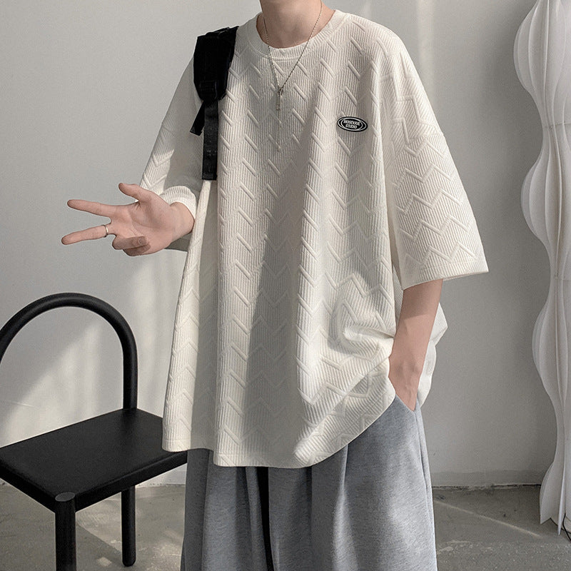 Men T Shirt Wave Pattern Short Loose Summer