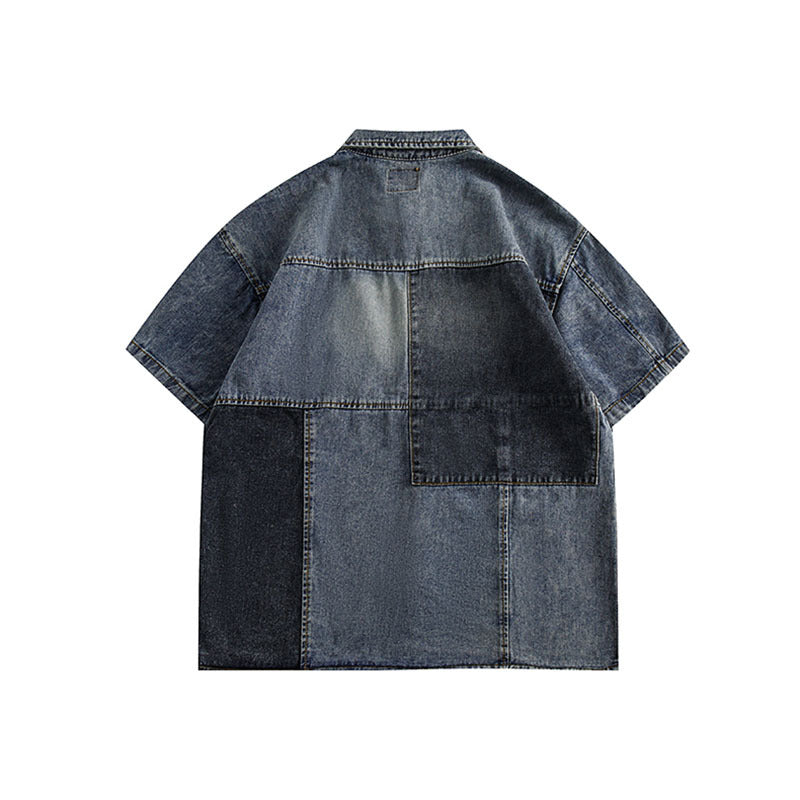 Short Sleeve Shirt Denim Shirt Design Stitching School Style Lining