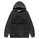 Men Fleece Lined Hoodie Letter Embroidery Washed and Worn Hooded Sweater Men's Loose Street Pullover Hoodie