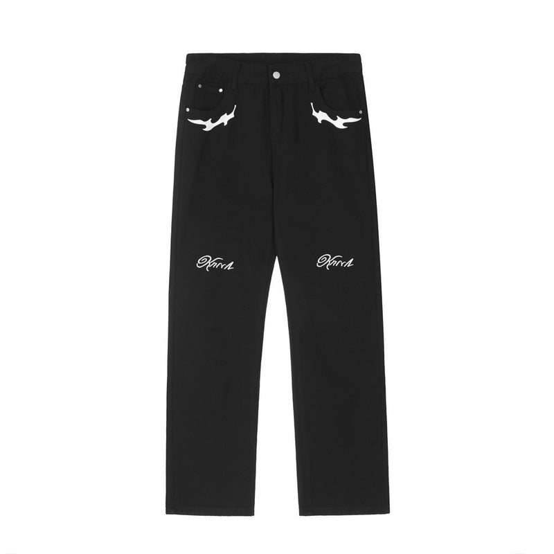 Men Jeans Hip Hop Print Straight Loose Casual