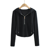 Women Hoodie Solid Color Simple and Thin Zipper