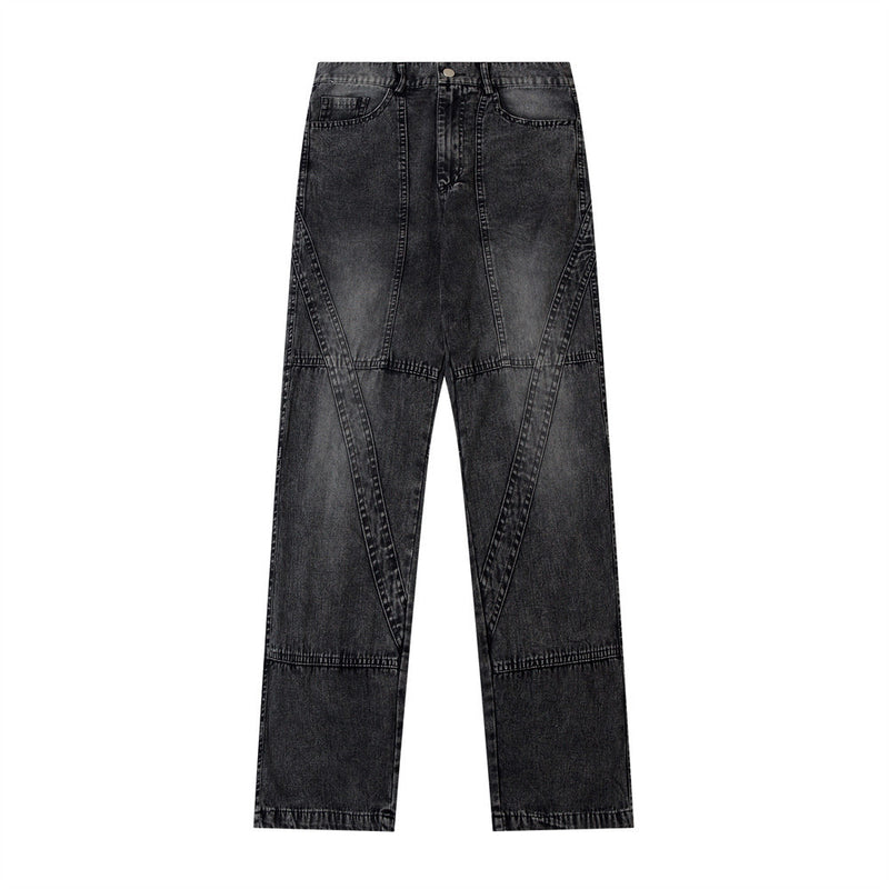 Men Jeans Distressed Stitching Loose Cool